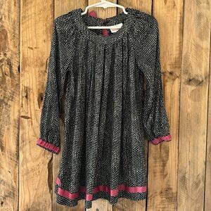 Hanna Andersson Girls Black Polka Dot Dress with Pink Ribbon Trim And Bow Size 4